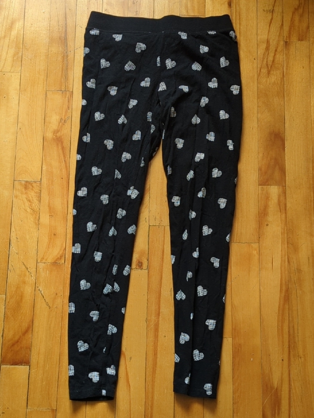 Forever 21 Black Pajama Pants with White Heart Print